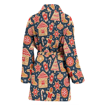Gingerbread Pattern Print Design 03 Women Bathrobe