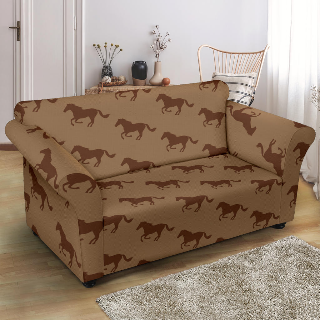 Horse Brown Print Design LKS307 Loveseat Couch Slipcover