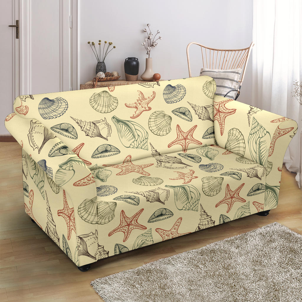 Seashell Print Design LKS305 Loveseat Couch Slipcover