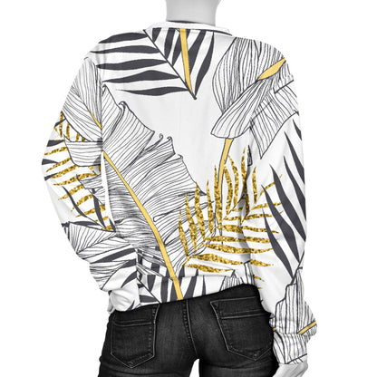 Gold Glitter Tropical Palm Leaves Women Long Sleeve Sweatshirt