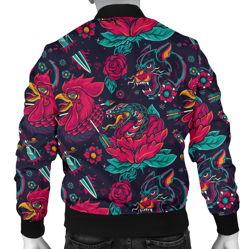 Old School Tattoo Print Men Bomber Jacket