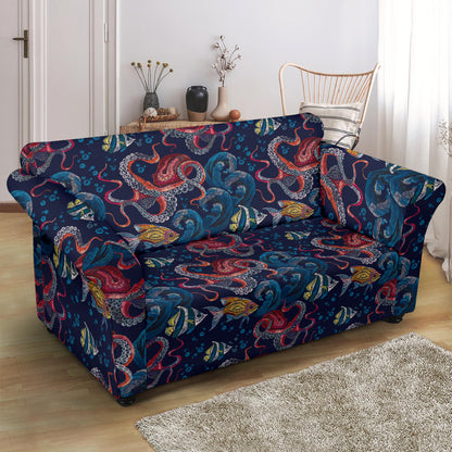 Underwater Giant Squid Print Design LKS302 Loveseat Couch Slipcover