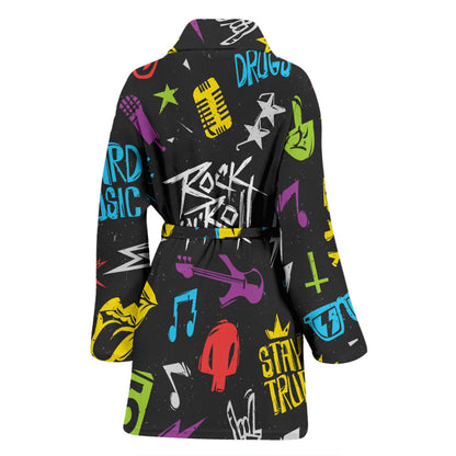 Rock and Roll Pattern Print Design A02 Women Bathrobe