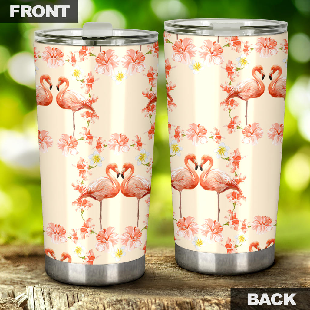 Flamingo Hibiscus Print Pattern Tumbler