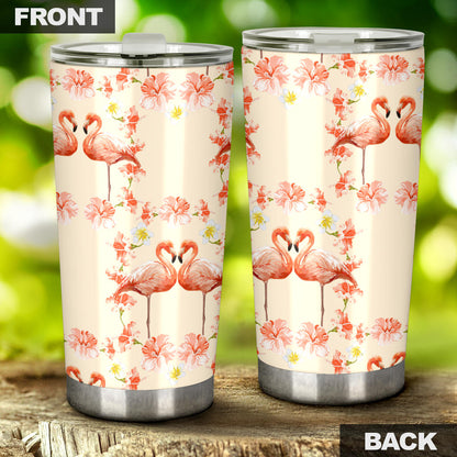 Flamingo Hibiscus Print Pattern Tumbler