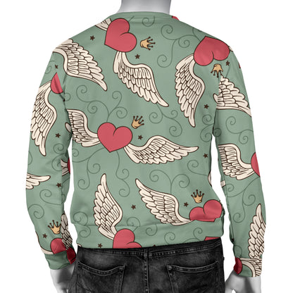 Angel Wings Heart Design Themed Print Men Long Sleeve Sweatshirt