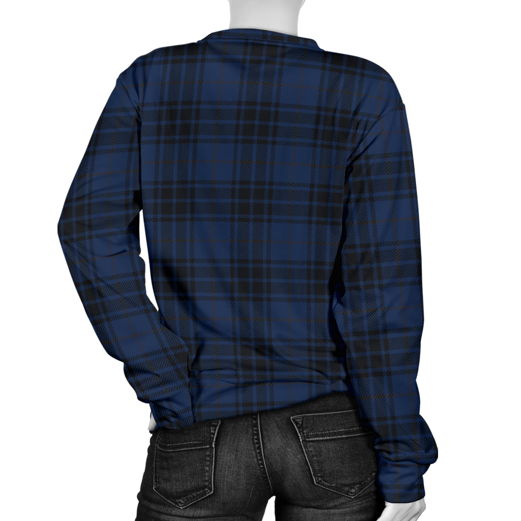 Navy Blue Tartan Plaid Pattern Women Long Sleeve Sweatshirt