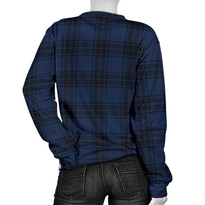 Navy Blue Tartan Plaid Pattern Women Long Sleeve Sweatshirt