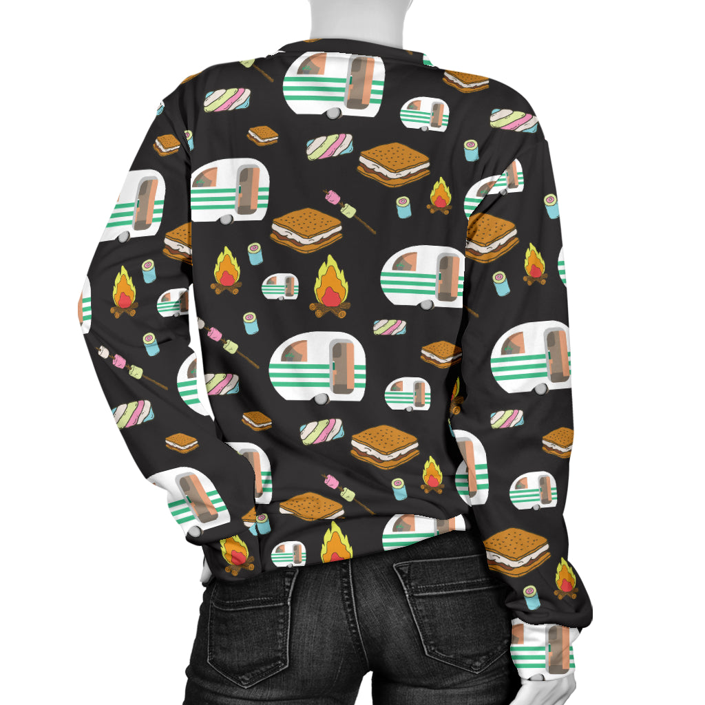 Camper marshmallow Camping Design Print Women Long Sleeve Sweatshirt