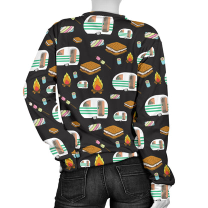 Camper marshmallow Camping Design Print Women Long Sleeve Sweatshirt