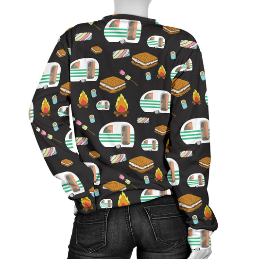 Camper marshmallow Camping Design Print Women Long Sleeve Sweatshirt