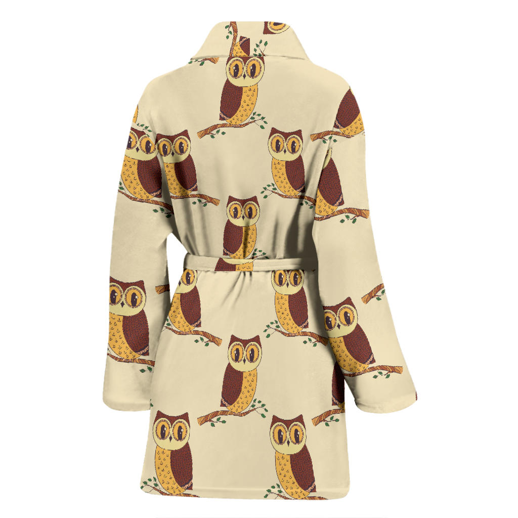 Owl Pattern Print Design A07 Women Bathrobe