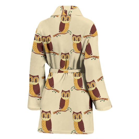 Owl Pattern Print Design A07 Women Bathrobe