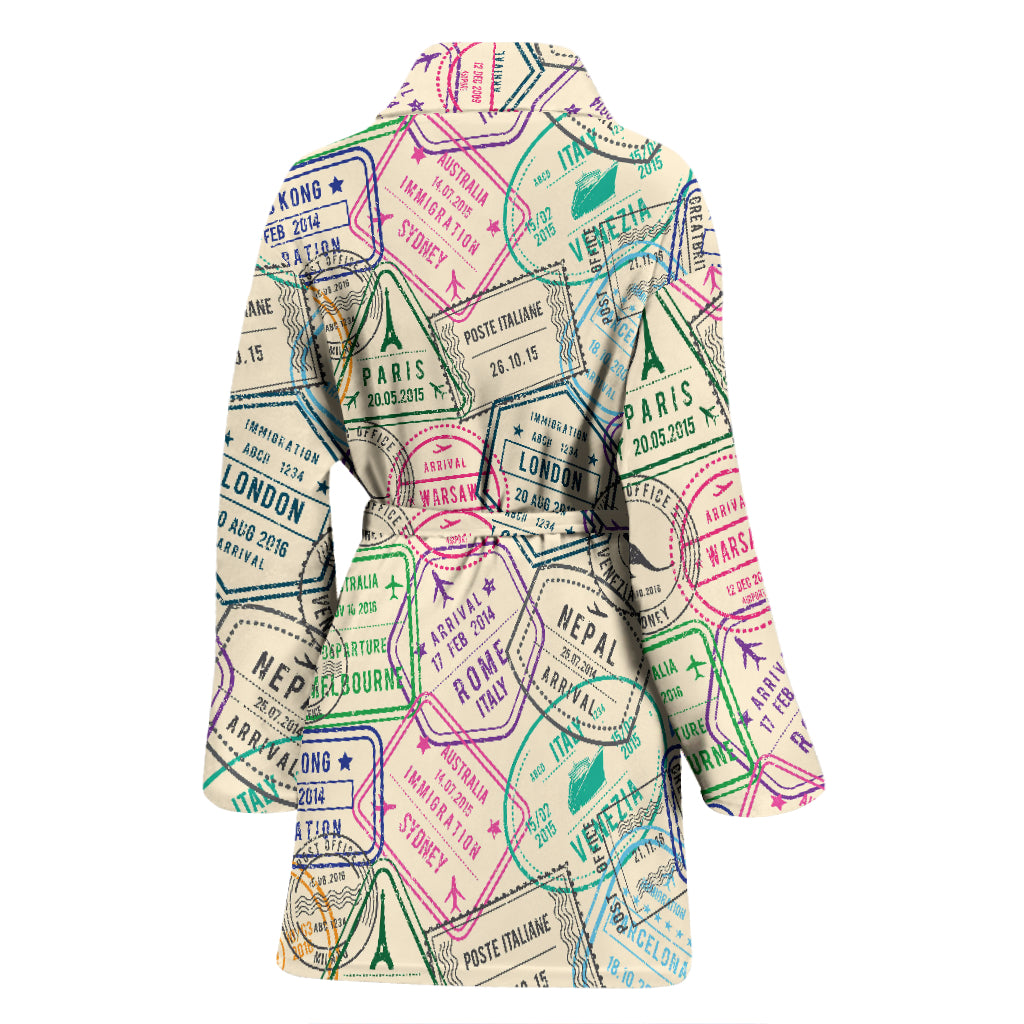Travel Stamp Print Design LKS303 Women Bathrobe