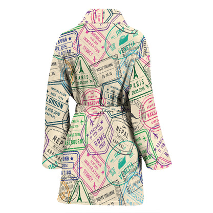 Travel Stamp Print Design LKS303 Women Bathrobe