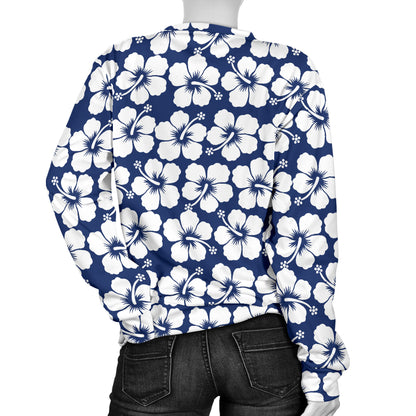 Hibiscus Blue Hawaiian Flower Pattern Women Long Sleeve Sweatshirt