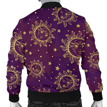 Sun Moon Star Design Themed Print Men Bomber Jacket