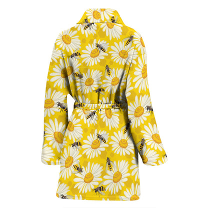 Bee Daisy Pattern Print Design 06 Women Bathrobe