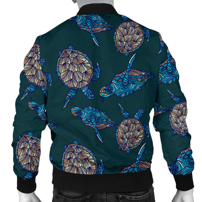 Sea Turtle Hand Drawn Blue Print Men Bomber Jacket