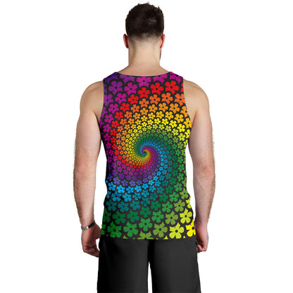 Flower Power Rainbow Spiral Print Men Tank Top