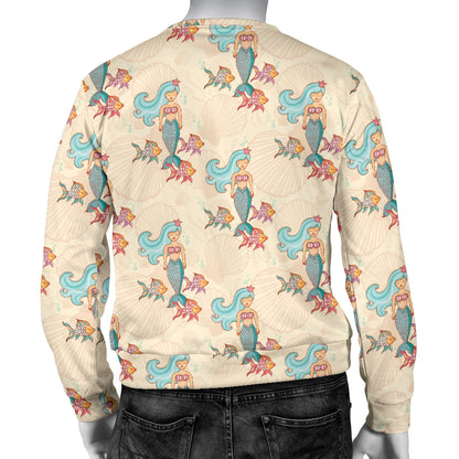 Mermaid Girl With Fish Design Print Men Long Sleeve Sweatshirt