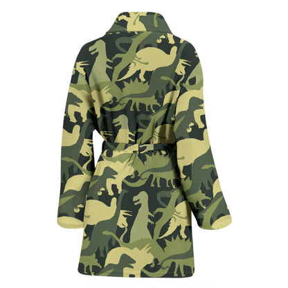 Camouflage Dinosaur Pattern Print Design 03 Women Bathrobe