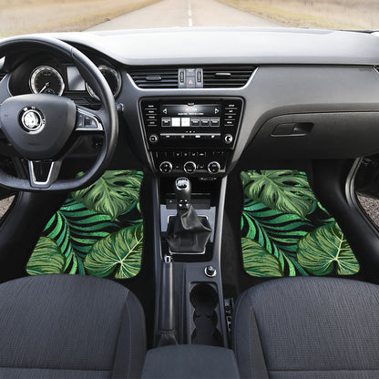 Green Fresh Tropical Palm Leaves Car Floor Mats Front Back