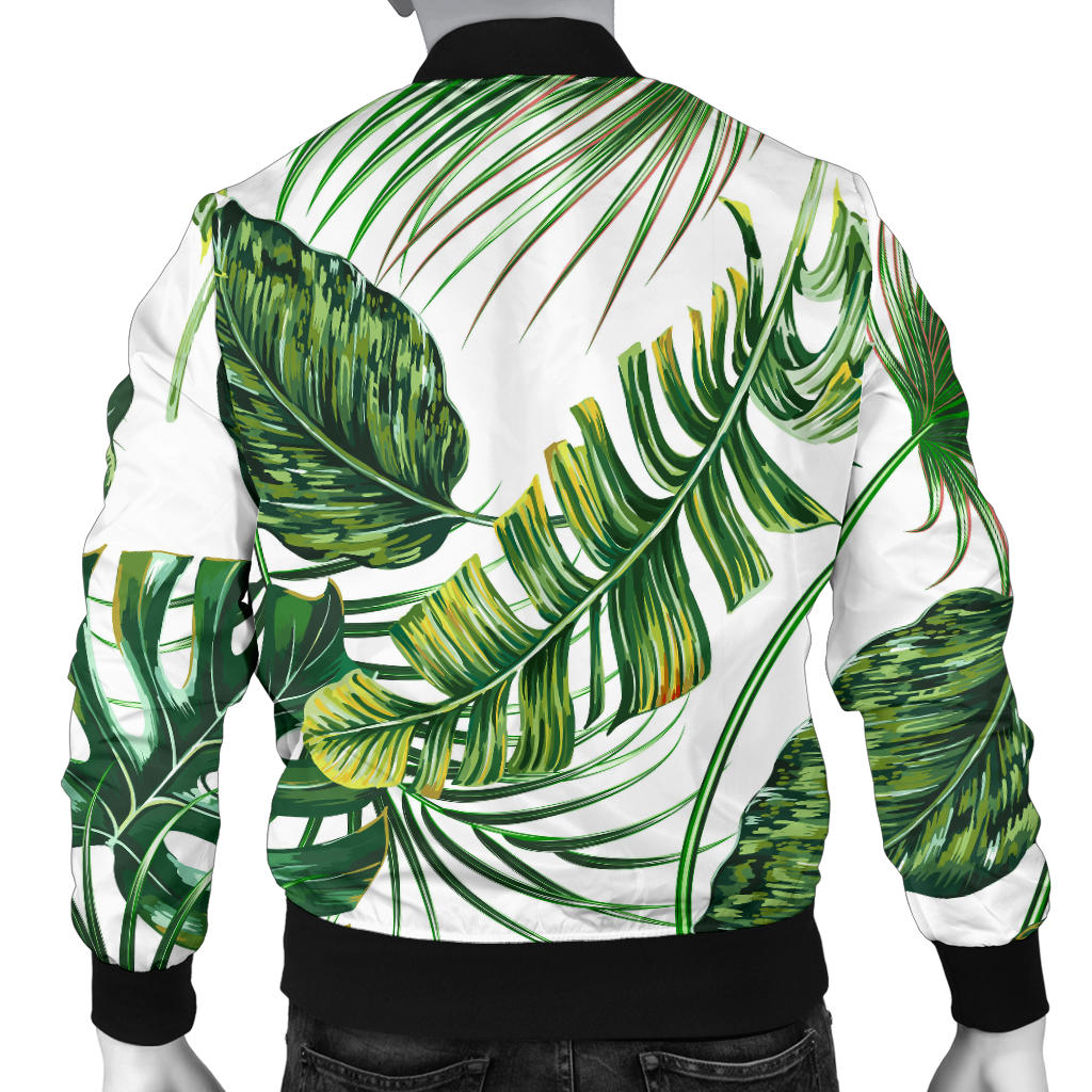 Green Pattern Tropical Palm Leaves Men Bomber Jacket
