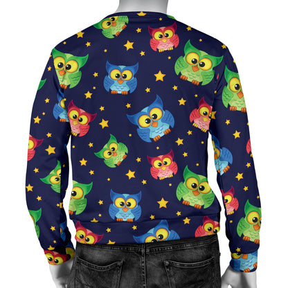 Owl with Star Themed Design Print Men Long Sleeve Sweatshirt