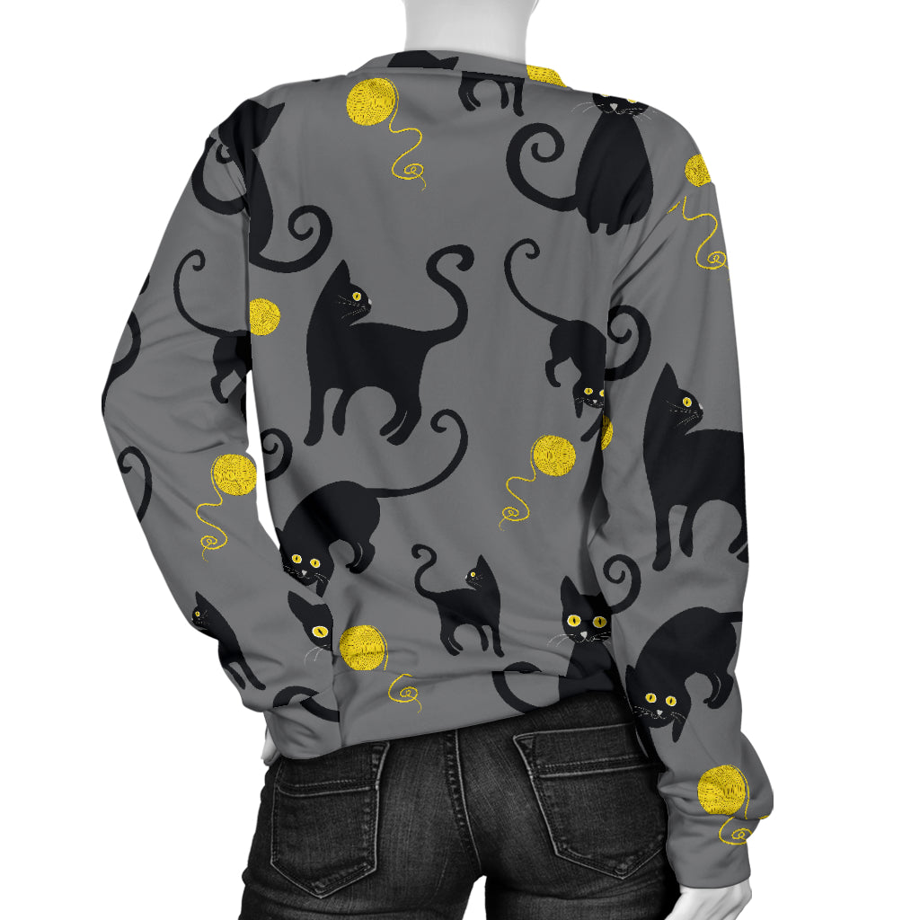 Black Cat Yellow Yarn Print Pattern Women Long Sleeve Sweatshirt