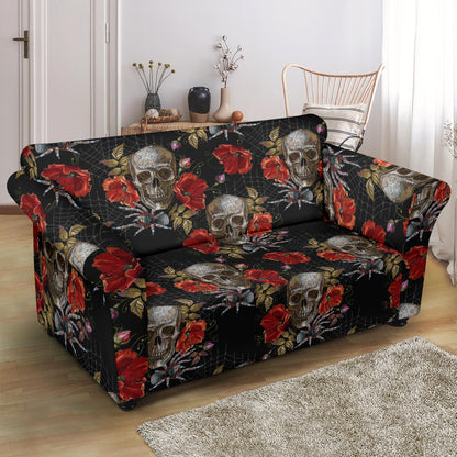 Spider Web Skull Rose Print Design LKS305 Loveseat Couch Slipcover
