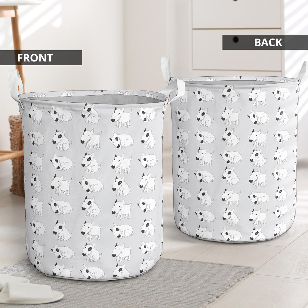 Bull Terrier hand draw Print Pattern Laundry Basket