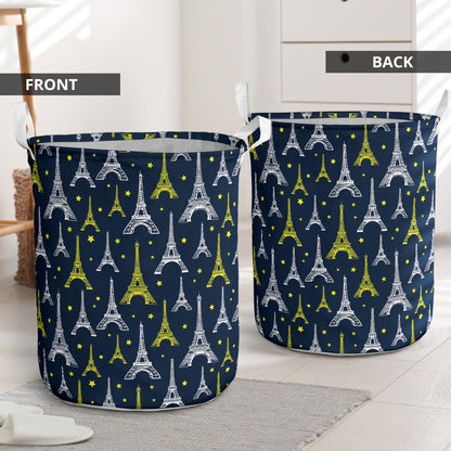 Eiffel Tower Star Print Laundry Basket