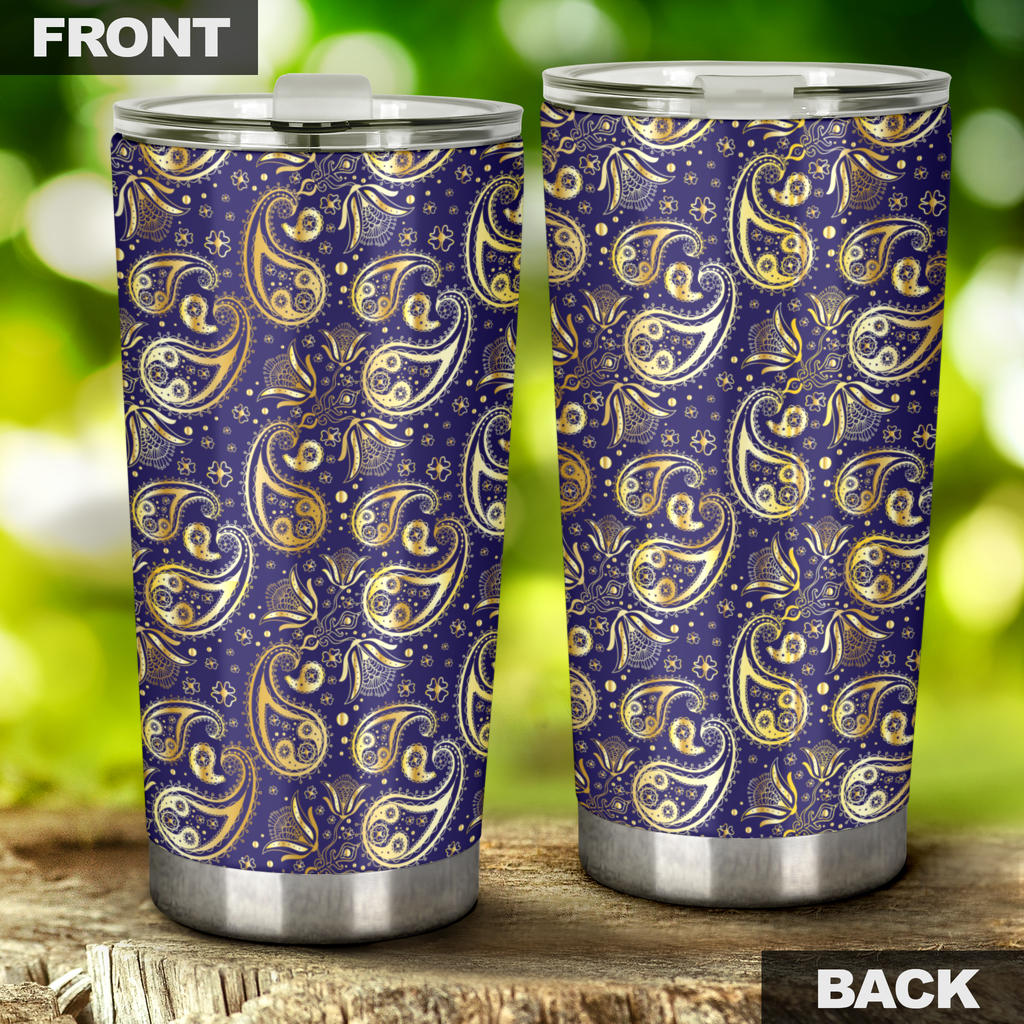 Paisley Blue Yellow Design Print Tumbler