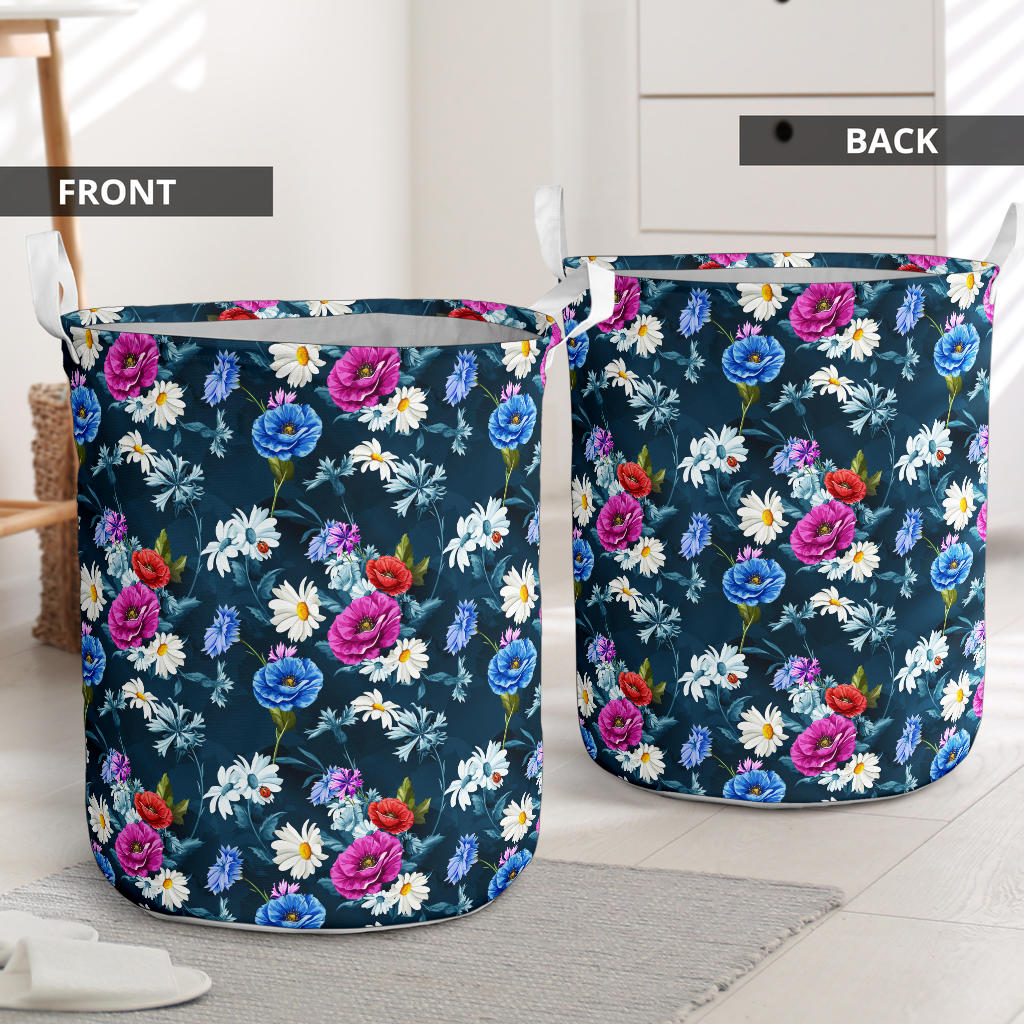 Floral Blue Themed Print Laundry Basket