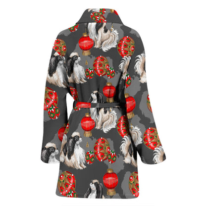 Japanese Chin Pattern Print Design 02 Women Bathrobe