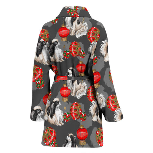Japanese Chin Pattern Print Design 02 Women Bathrobe
