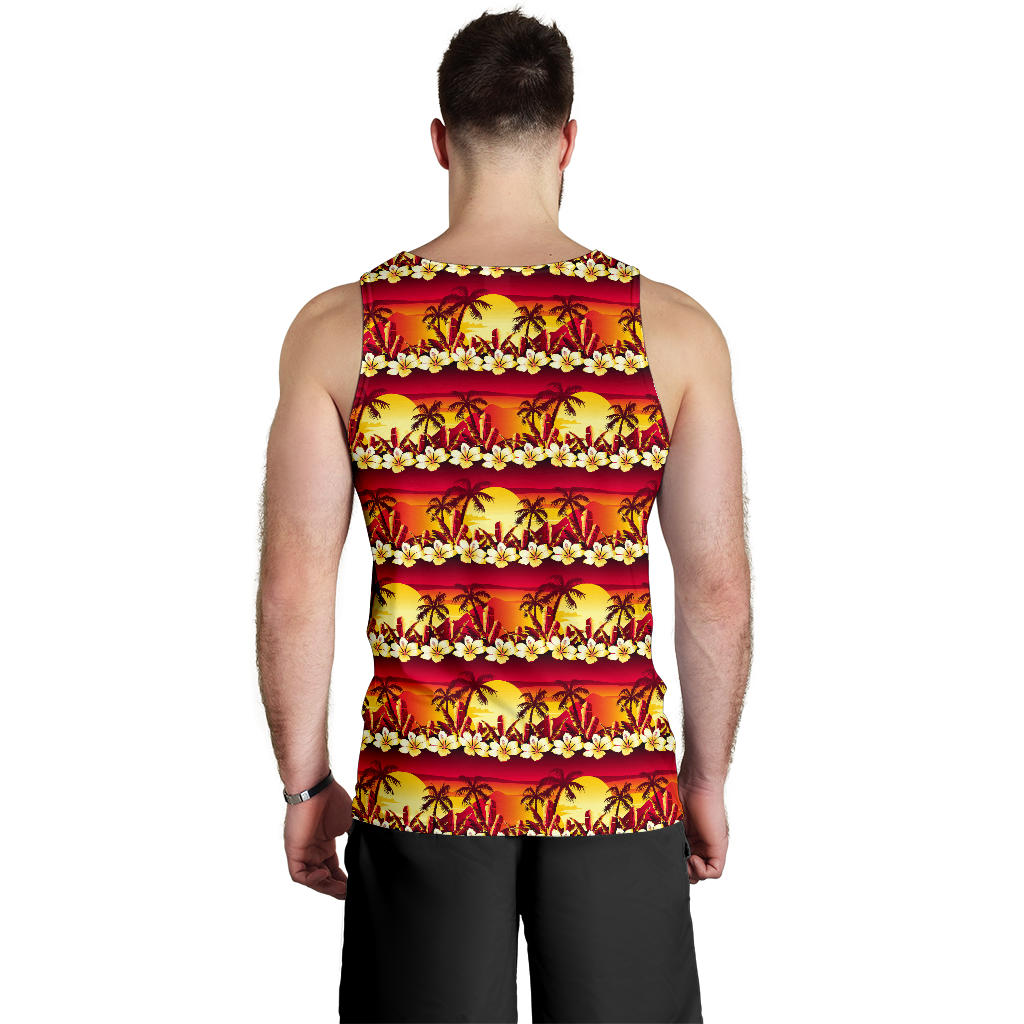 Hawaiian Tropical Sunset Hibiscus Print Men Tank Top