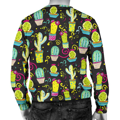Cactus Neon Style Print Pattern Men Long Sleeve Sweatshirt