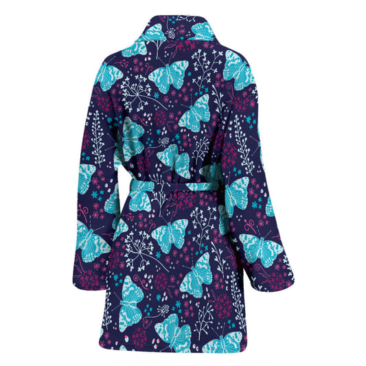 Butterfly Pattern Print Design 011 Women Bathrobe