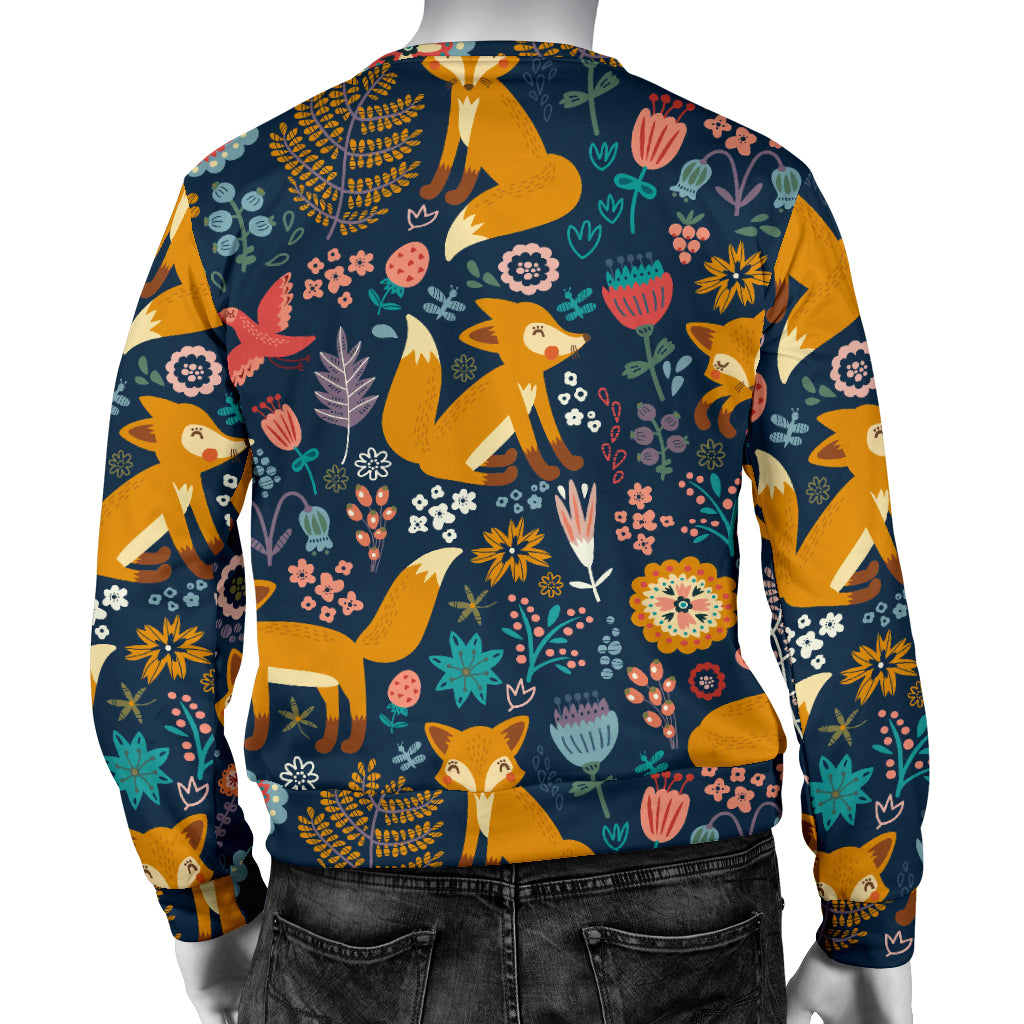 Fox Cute Jungle Print Pattern Men Long Sleeve Sweatshirt