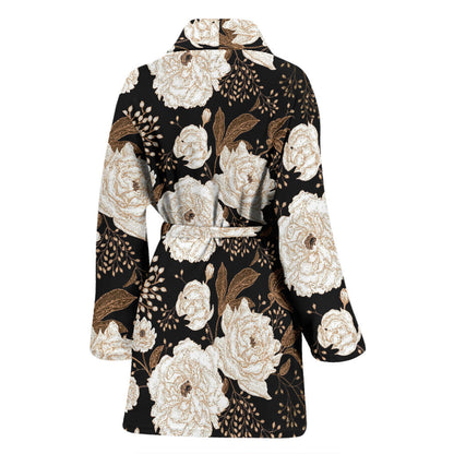 Peony Pattern Print Design A02 Women Bathrobe