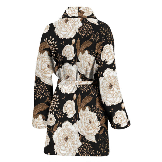 Peony Pattern Print Design A02 Women Bathrobe