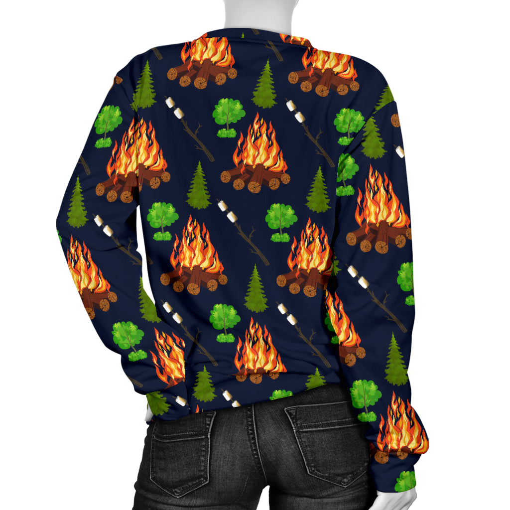 Camfire marshmallow Camping Design Print Women Long Sleeve Sweatshirt