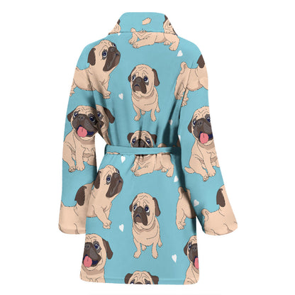 Pug Pattern Print Design A03 Women Bathrobe