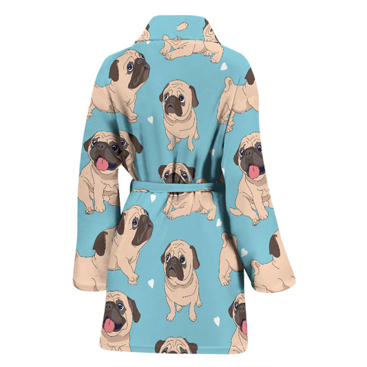 Pug Pattern Print Design A03 Women Bathrobe