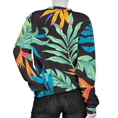 Tropical Palm Leaves Hawaiian Flower Women Long Sleeve Sweatshirt