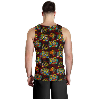 Tattoo Tiger Colorful Design Men Tank Top