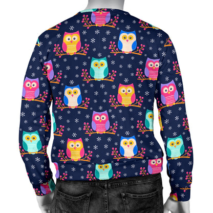 Owl Cute Themed Design Print Men Long Sleeve Sweatshirt