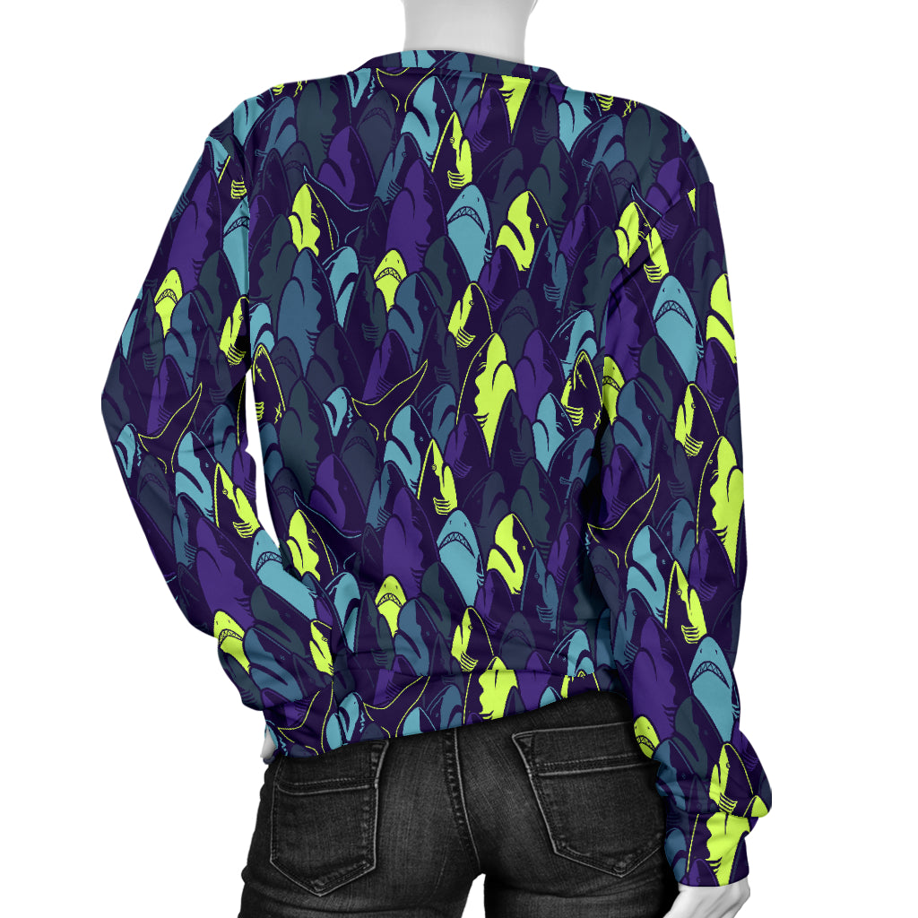 Shark Neon color Print Women Long Sleeve Sweatshirt